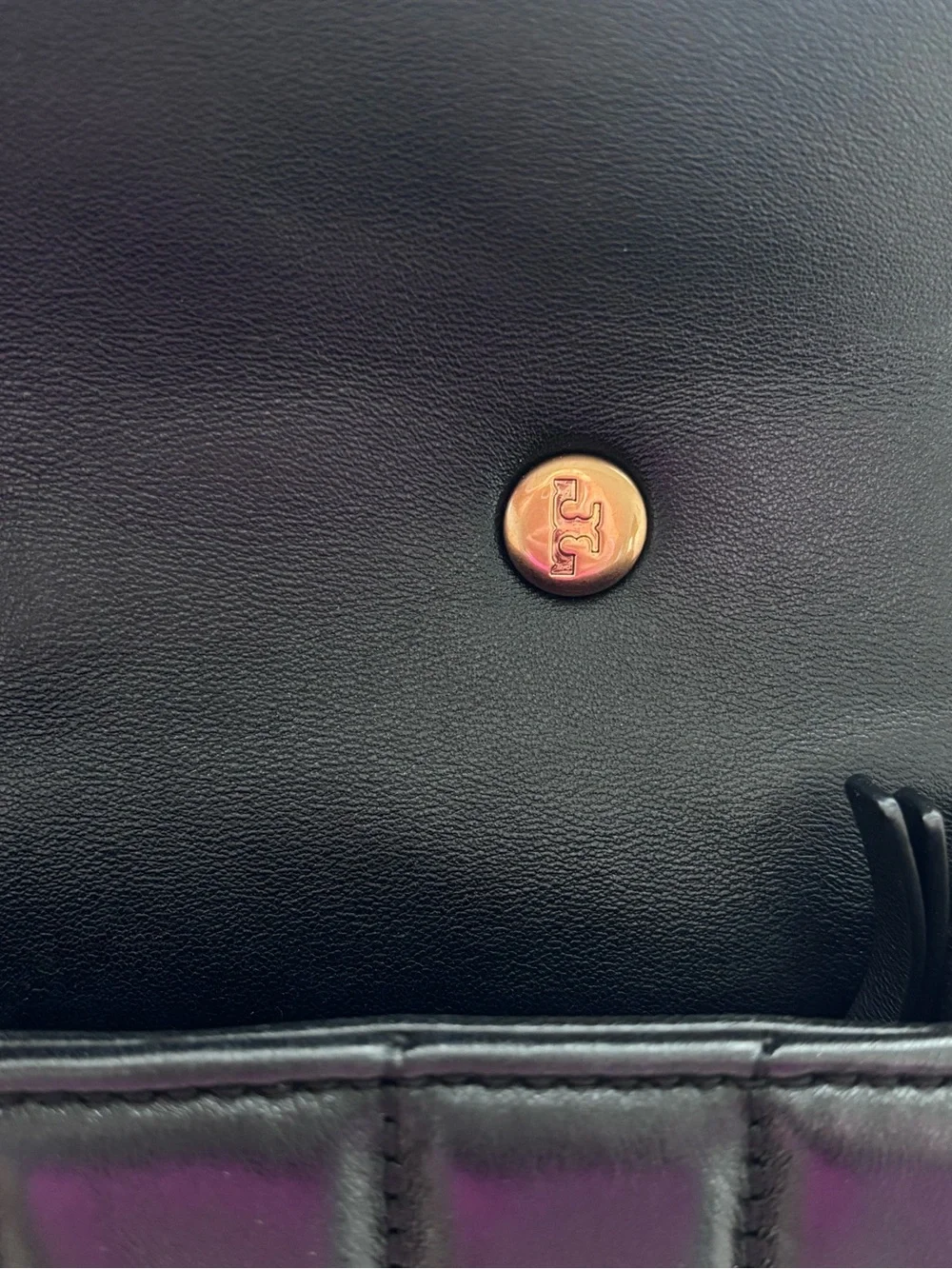 Tory Burch Kira Small Black Leather Single Top Handle Quilted Satchel Handbag